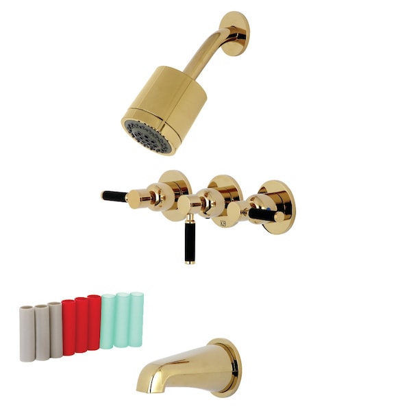 Tub and Shower Faucet, Polished Brass, Wall Mount